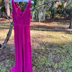 Fuchsia Chiffon Sleeveless Maxi Dress by Mango